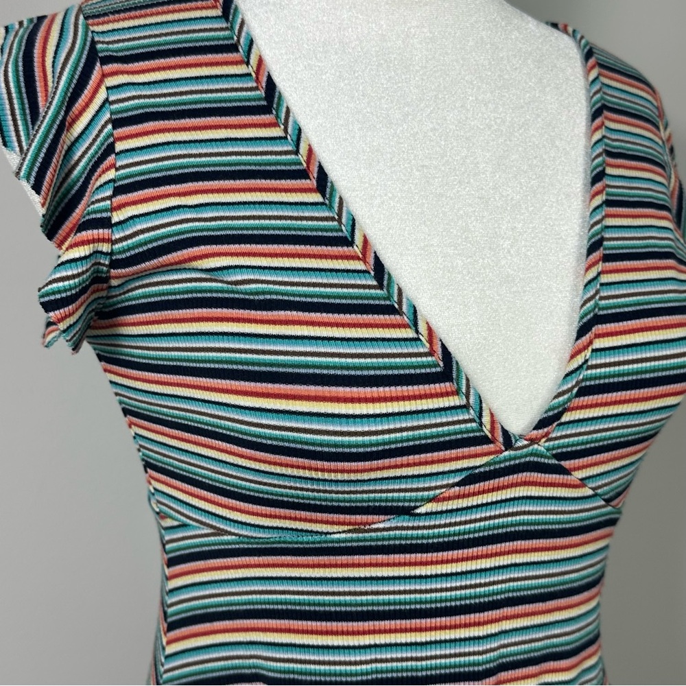 Wild Fable Striped Flutter Sleeve V‎ Neck Mini Dress XS - Picture 6 of 6